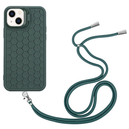 ELECTROPRIME For iPhone 15 Honeycomb Radiating Lens Holder Magsafe Phone Case with Lanyard(Green)