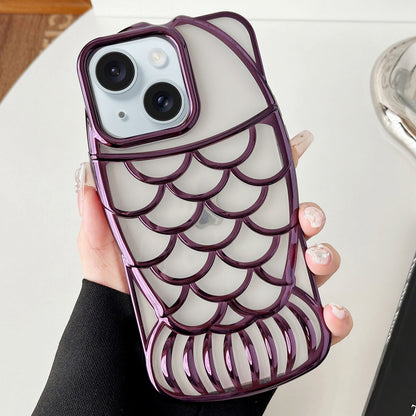 ELECTROPRIME For iPhone 15 Mermaid Shape Embossed Electroplated TPU Phone Case(Dark Purple)