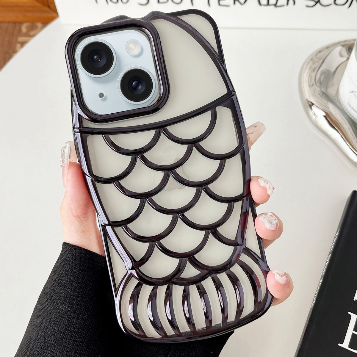 ELECTROPRIME For iPhone 15 Mermaid Shape Embossed Electroplated TPU Phone Case(Black)