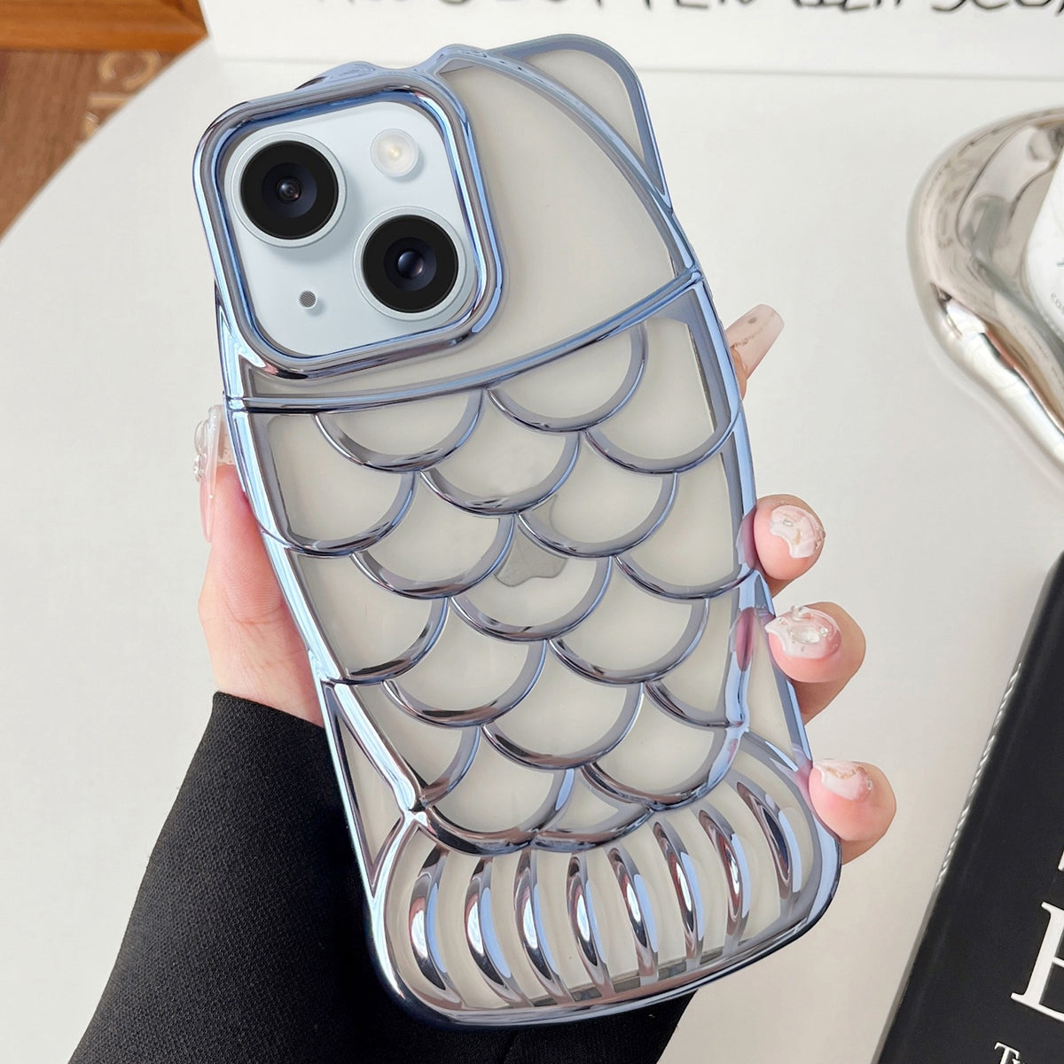 ELECTROPRIME For iPhone 15 Mermaid Shape Embossed Electroplated TPU Phone Case(Blue)