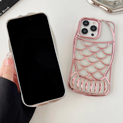 ELECTROPRIME For iPhone 15 Mermaid Shape Embossed Electroplated TPU Phone Case(Dark Purple)