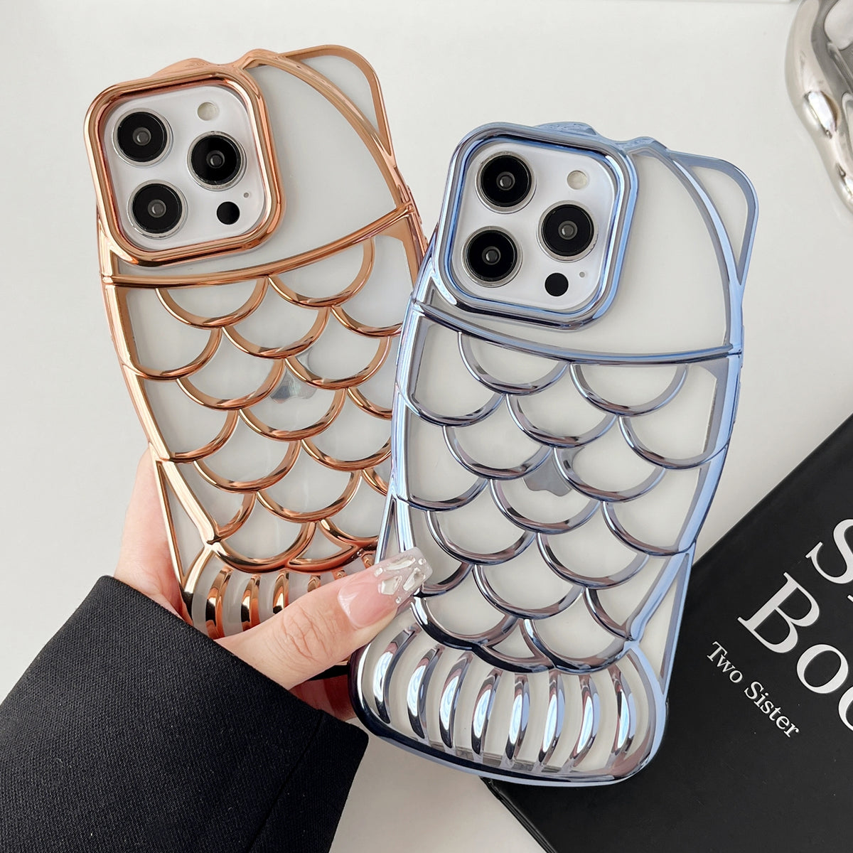 ELECTROPRIME For iPhone 15 Mermaid Shape Embossed Electroplated TPU Phone Case(Dark Purple)