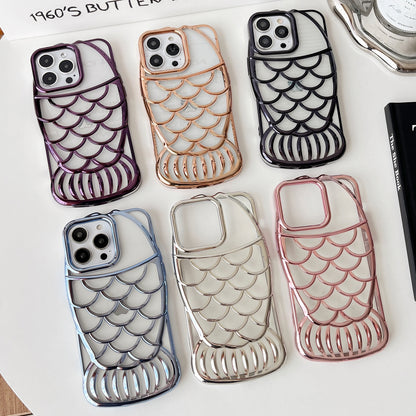 ELECTROPRIME For iPhone 15 Mermaid Shape Embossed Electroplated TPU Phone Case(Dark Purple)