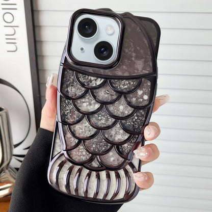 ELECTROPRIME For iPhone 15 Mermaid Shape Painted Paper Embossed Electroplated TPU Phone Case(Black)