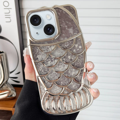 ELECTROPRIME For iPhone 15 Mermaid Shape Painted Paper Embossed Electroplated TPU Phone Case(Silver)