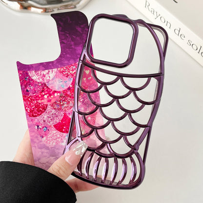 ELECTROPRIME For iPhone 15 Mermaid Shape Painted Paper Embossed Electroplated TPU Phone Case(Blue)