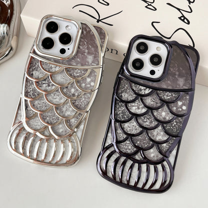 ELECTROPRIME For iPhone 15 Mermaid Shape Painted Paper Embossed Electroplated TPU Phone Case(Blue)