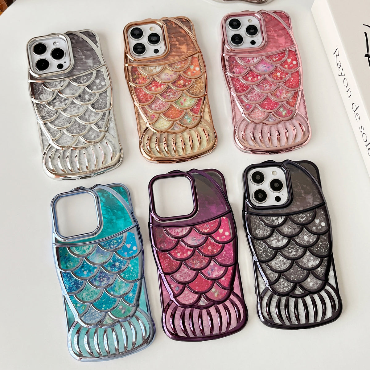 ELECTROPRIME For iPhone 15 Mermaid Shape Painted Paper Embossed Electroplated TPU Phone Case(Blue)