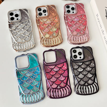 ELECTROPRIME For iPhone 15 Mermaid Shape Painted Paper Embossed Electroplated TPU Phone Case(Blue)