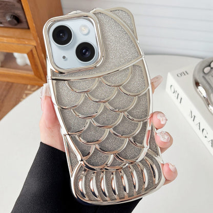 ELECTROPRIME For iPhone 15 Mermaid Shape Glitter Paper Embossed Electroplated TPU Phone Case(Silver)