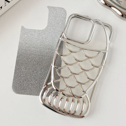 ELECTROPRIME For iPhone 15 Mermaid Shape Glitter Paper Embossed Electroplated TPU Phone Case(Black)