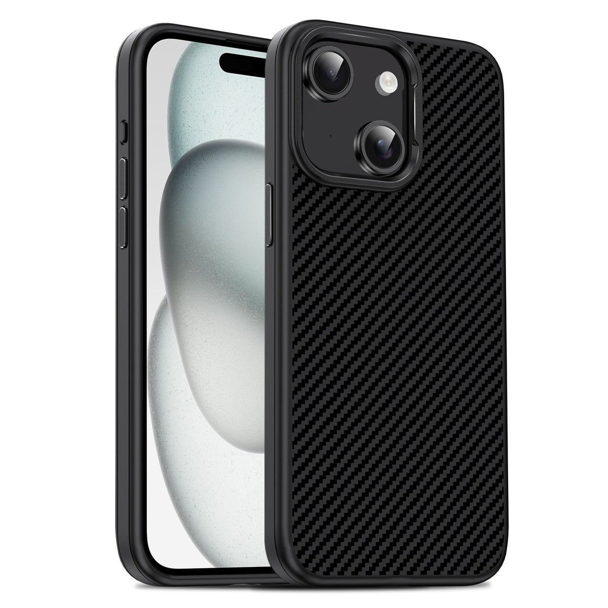 ELECTROPRIME For iPhone 15 Plus Carbon Fiber Textured Oil Spray PC + TPU Phone Case(Black)
