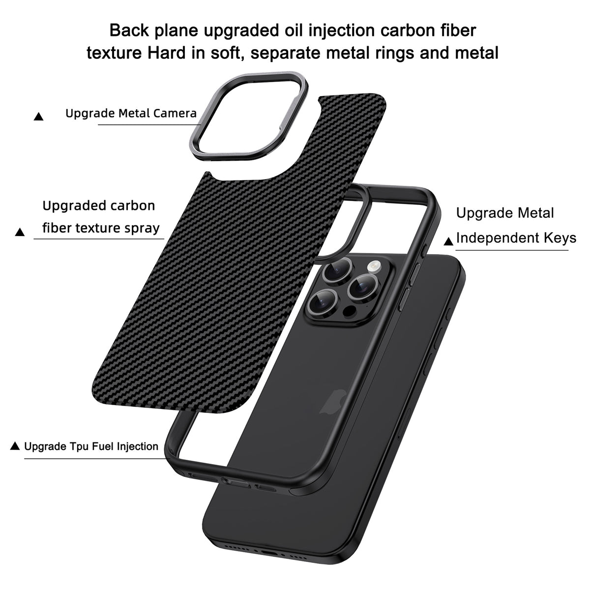 ELECTROPRIME For iPhone 15 Plus Carbon Fiber Textured Oil Spray PC + TPU Phone Case(Black)