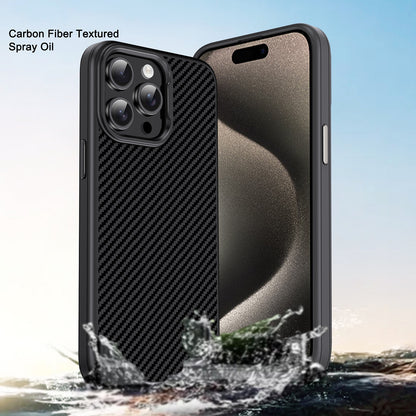 ELECTROPRIME For iPhone 15 Plus Carbon Fiber Textured Oil Spray PC + TPU Phone Case(Black)
