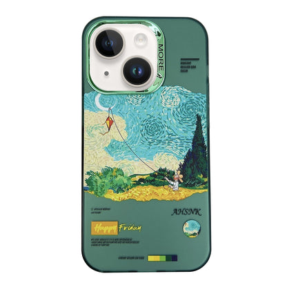 ELECTROPRIME For iPhone 15 Electroplated Lens Illustration Phone Case(Green)