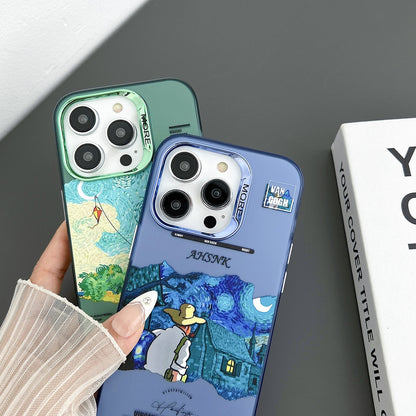 ELECTROPRIME For iPhone 15 Electroplated Lens Illustration Phone Case(Blue)