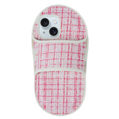 ELECTROPRIME For iPhone 15 Creative Flannel Slipper Design TPU Phone Case(Light Red)