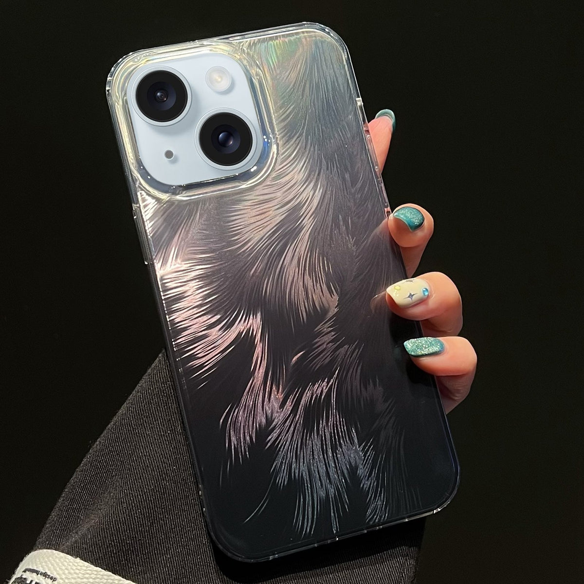 ELECTROPRIME For iPhone 15 Foxtail Bronzing Laser Gradient Phone Case(Black)