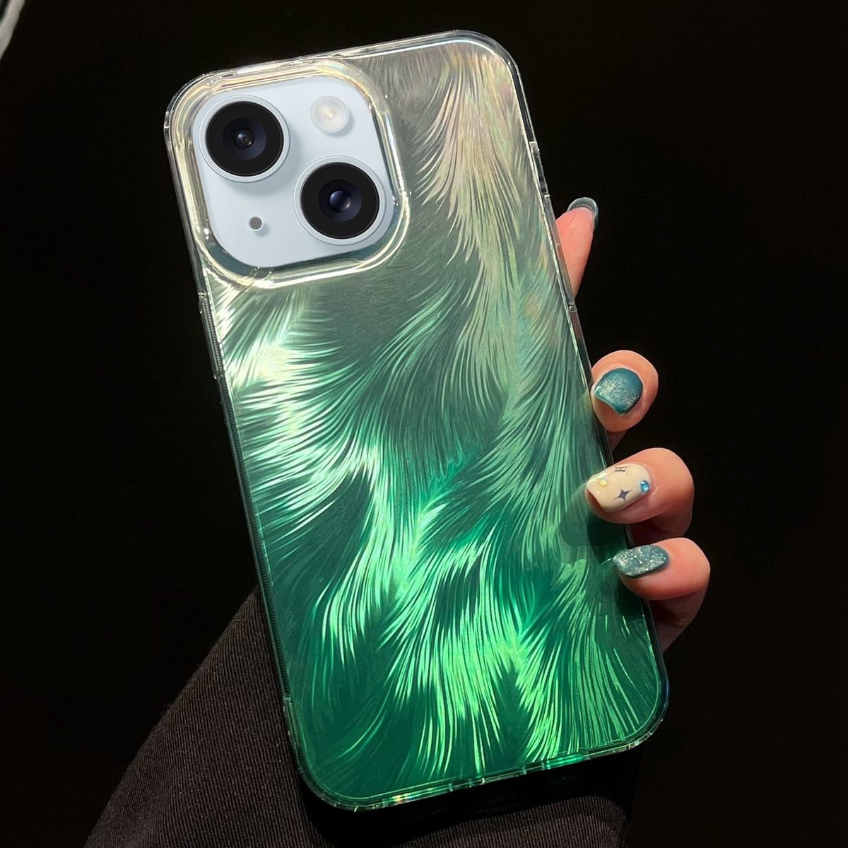 ELECTROPRIME For iPhone 15 Foxtail Bronzing Laser Gradient Phone Case(Green)
