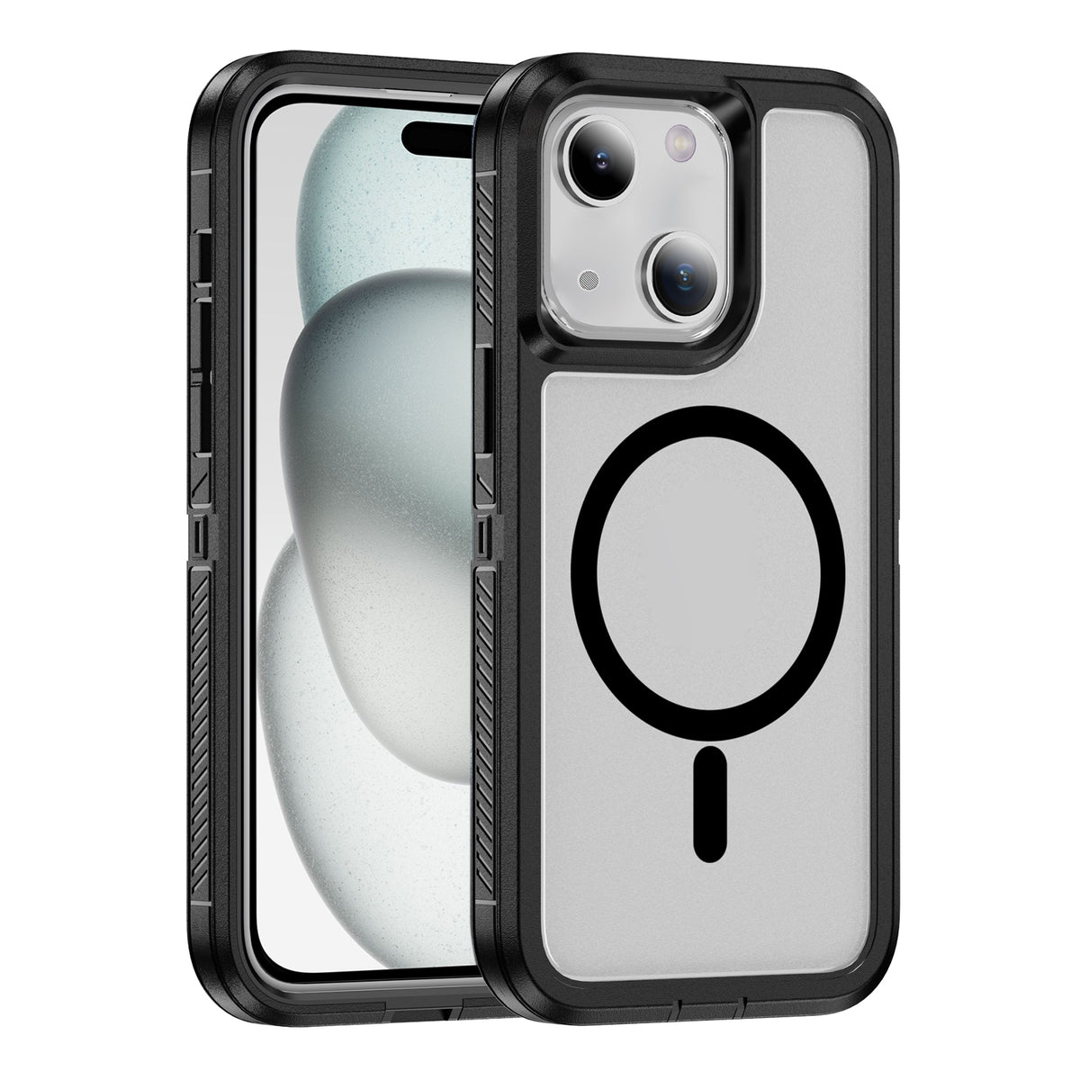 ELECTROPRIME For iPhone 15 Plus / 14 Plus Guard Magsafe Magnetic Ring Matte Phone Case(Black+Transparent)