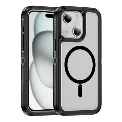 ELECTROPRIME For iPhone 15 Plus / 14 Plus Guard Magsafe Magnetic Ring Matte Phone Case(Black+Transparent)