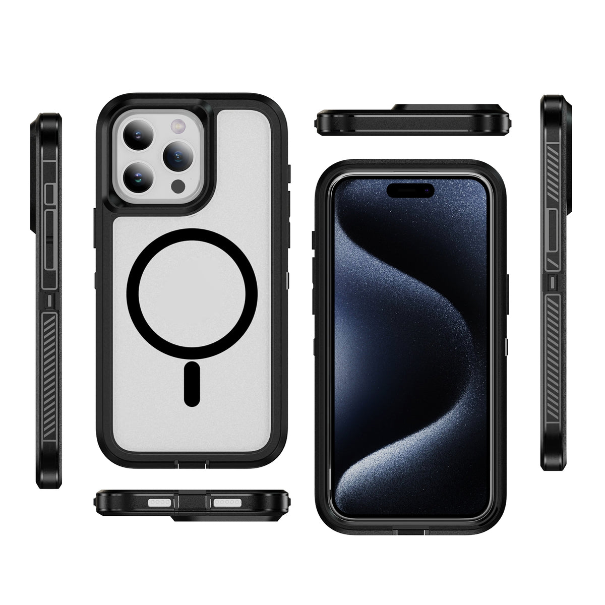 ELECTROPRIME For iPhone 15 Plus / 14 Plus Guard Magsafe Magnetic Ring Matte Phone Case(Black+Transparent)