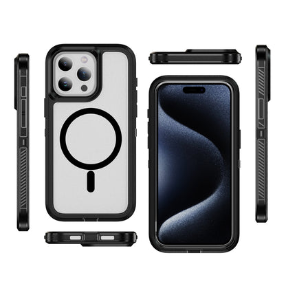 ELECTROPRIME For iPhone 15 Plus / 14 Plus Guard Magsafe Magnetic Ring Matte Phone Case(Black+Transparent)