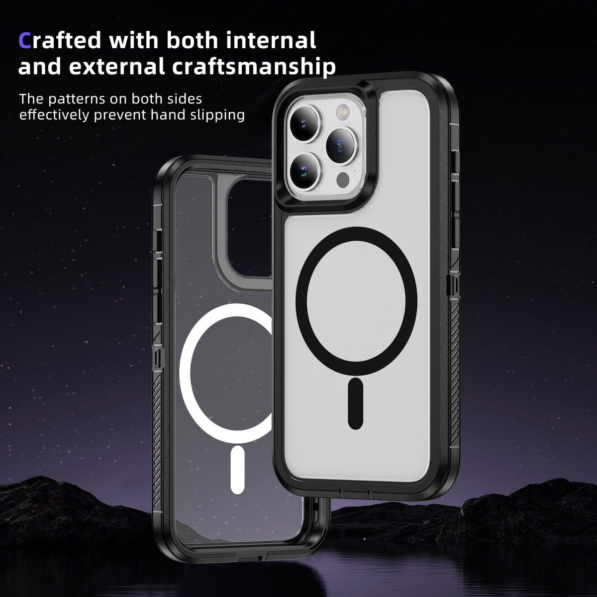 ELECTROPRIME For iPhone 15 Plus / 14 Plus Guard Magsafe Magnetic Ring Matte Phone Case(Black+Transparent)