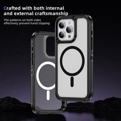 ELECTROPRIME For iPhone 15 Plus / 14 Plus Guard Magsafe Magnetic Ring Matte Phone Case(Black+Transparent)
