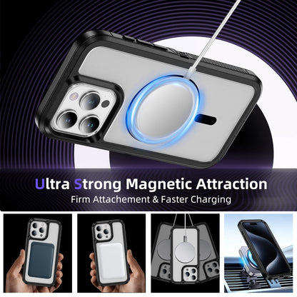 ELECTROPRIME For iPhone 15 Plus / 14 Plus Guard Magsafe Magnetic Ring Matte Phone Case(Black+Transparent)