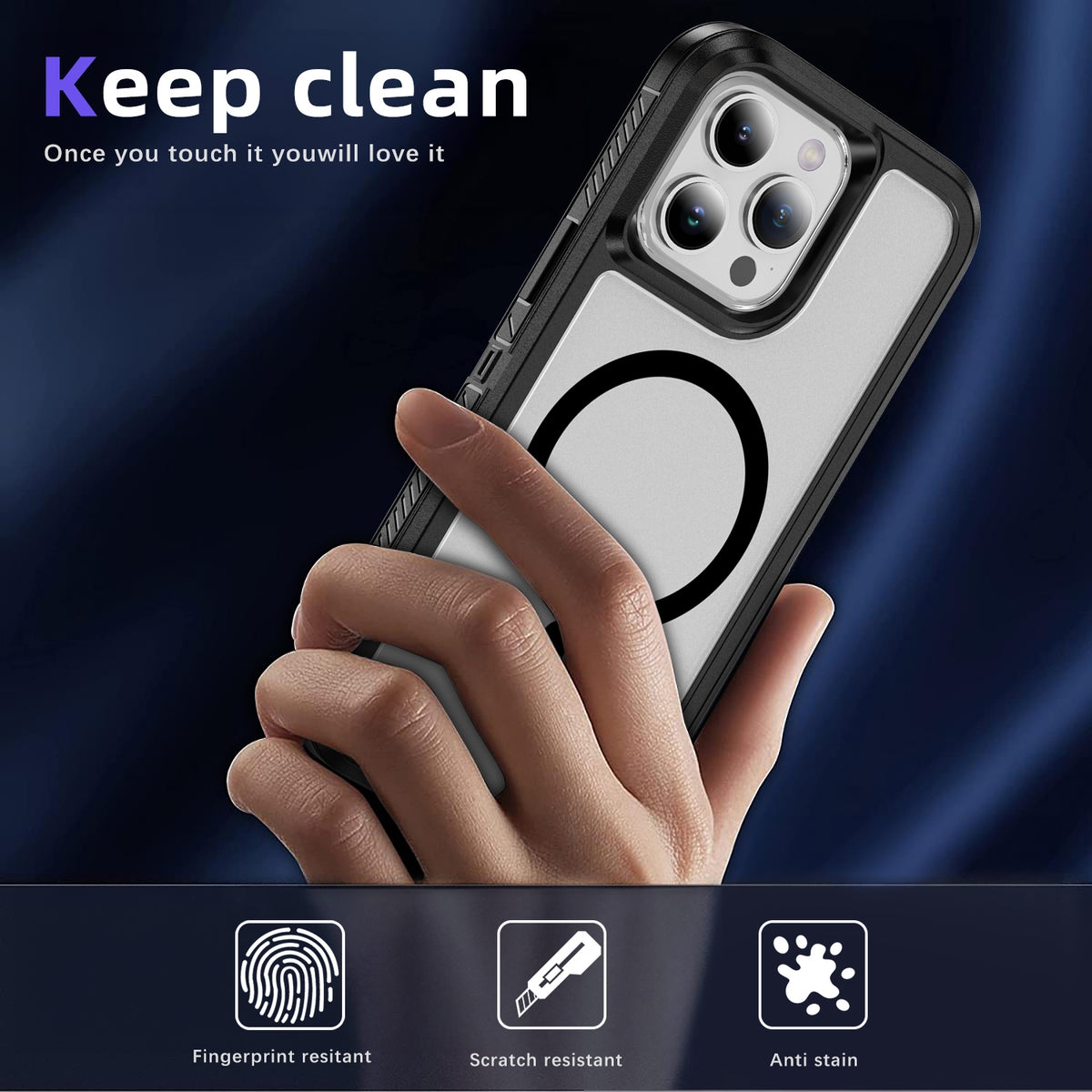 ELECTROPRIME For iPhone 15 Plus / 14 Plus Guard Magsafe Magnetic Ring Matte Phone Case(Black+Transparent)