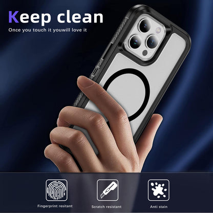ELECTROPRIME For iPhone 15 Plus / 14 Plus Guard Magsafe Magnetic Ring Matte Phone Case(Black+Transparent)