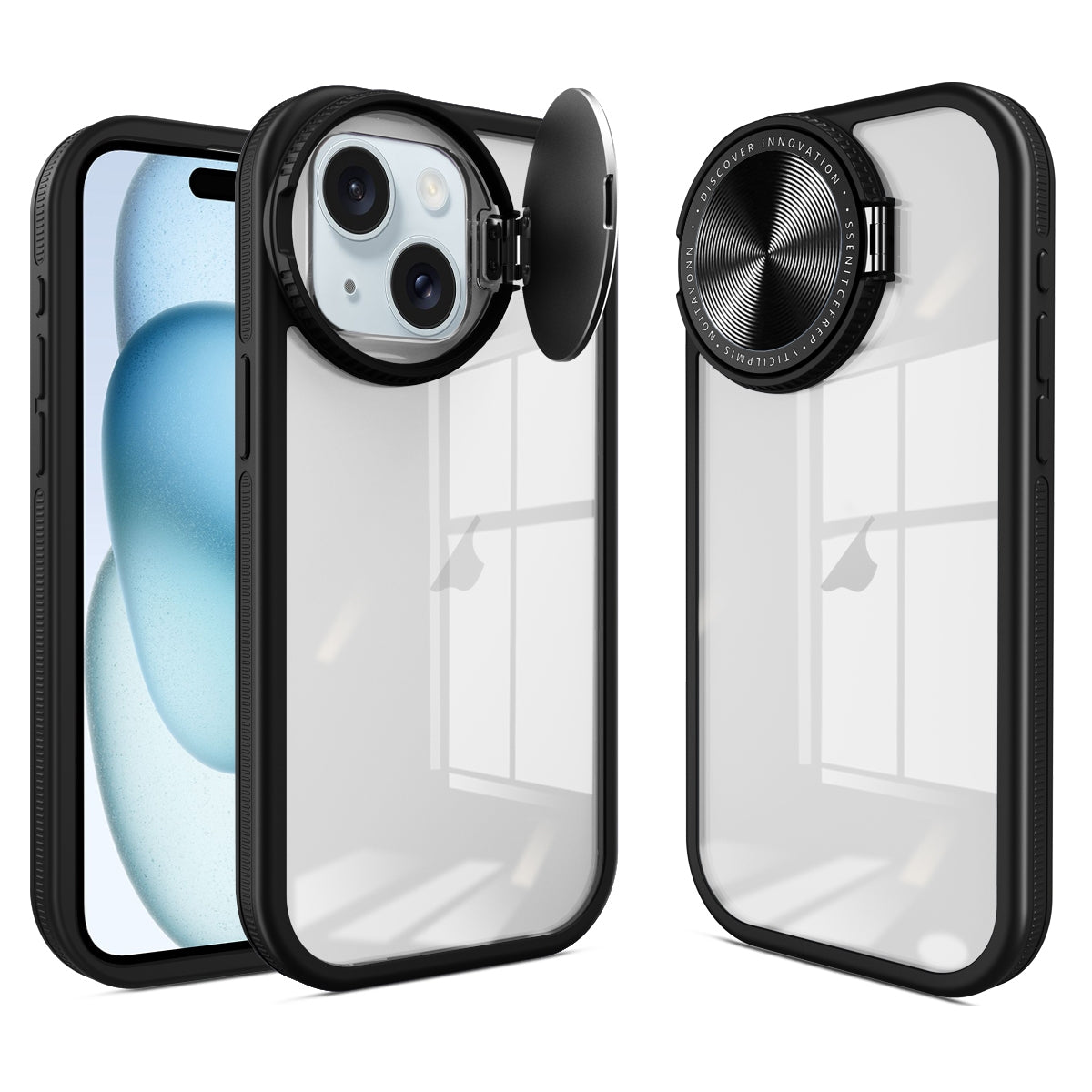 ELECTROPRIME For iPhone 15 Round Camshield TPU Hybrid PC Phone Case(Black)