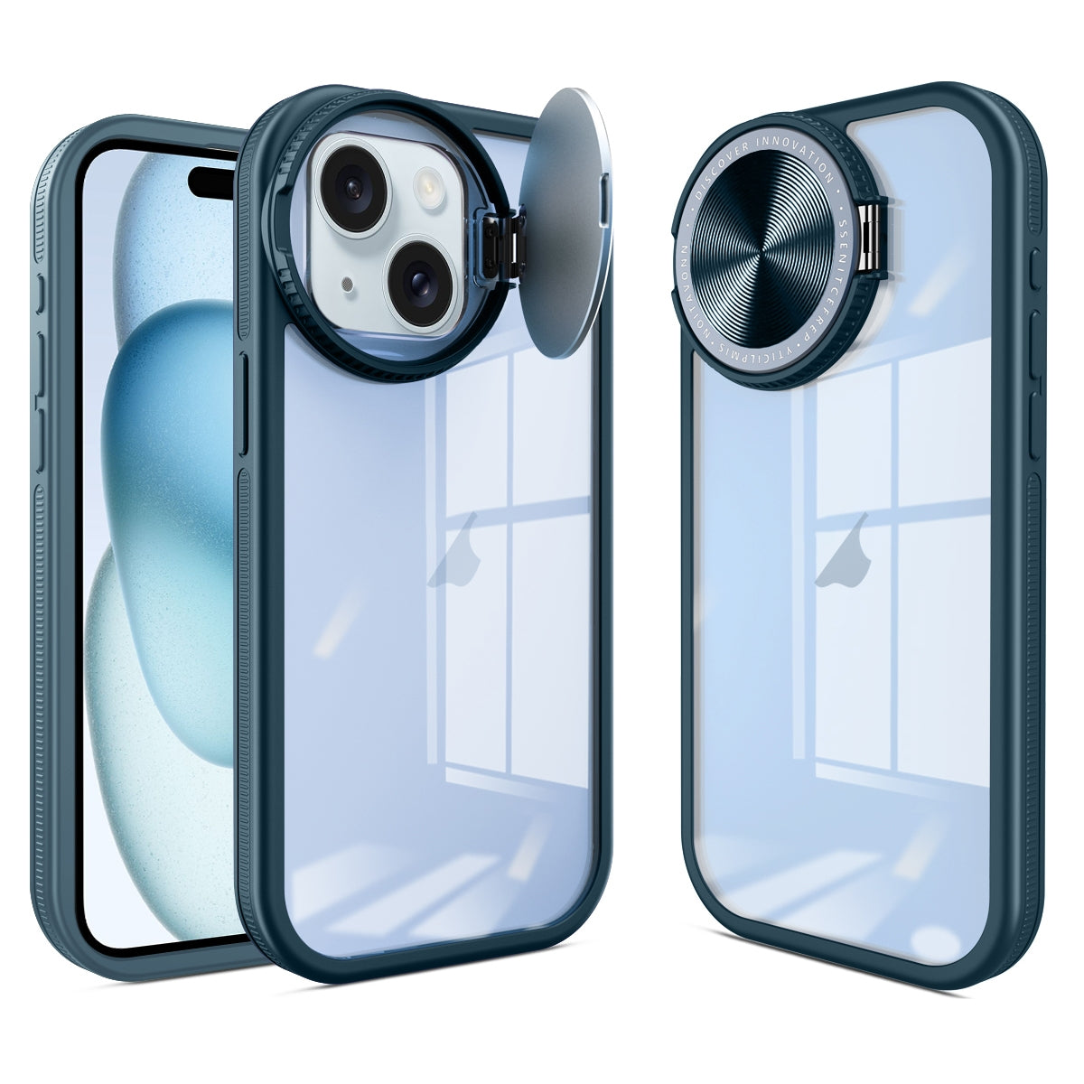 ELECTROPRIME For iPhone 15 Round Camshield TPU Hybrid PC Phone Case(Blue)