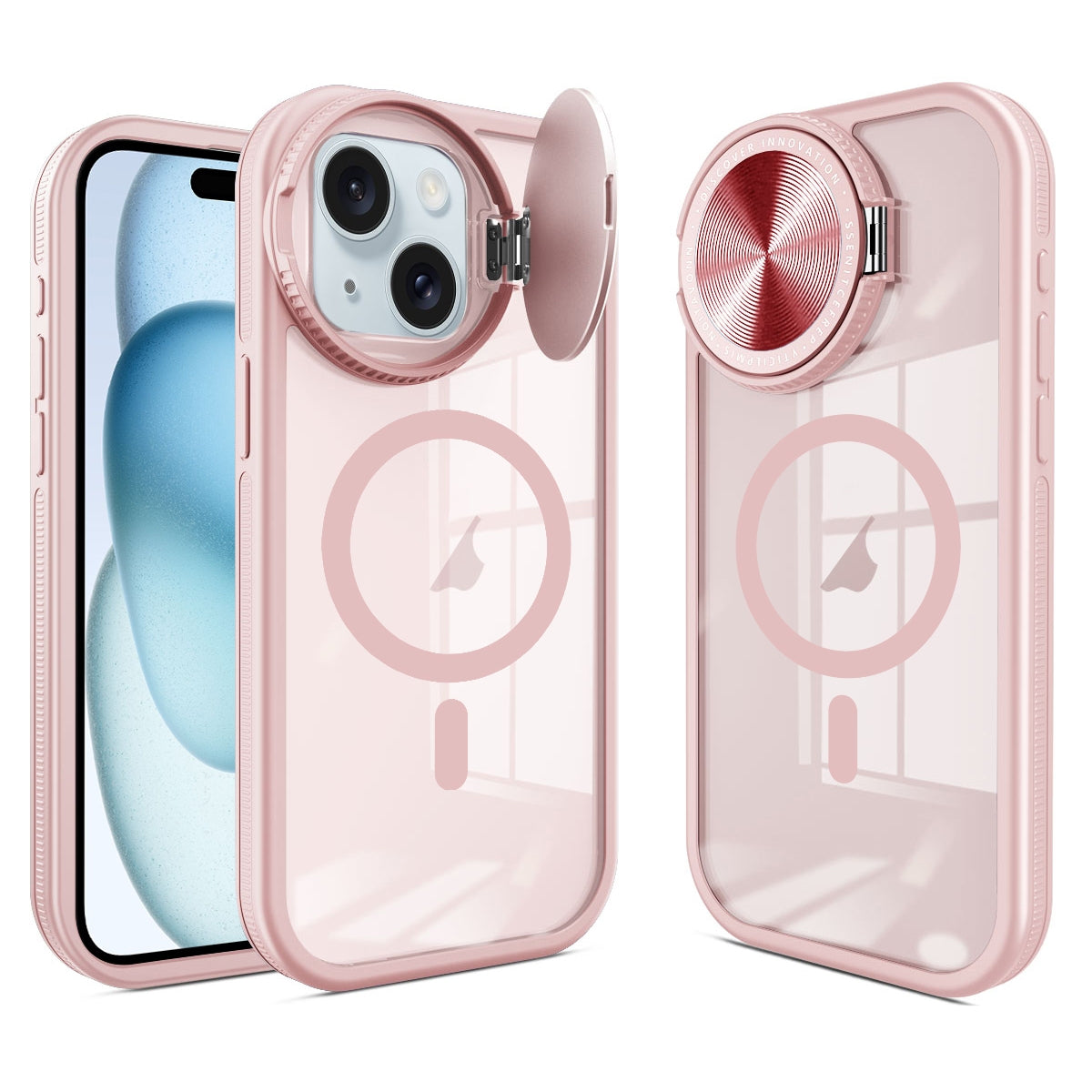 ELECTROPRIME For iPhone 15 Round Camshield MagSafe TPU Hybrid PC Phone Case(Pink)