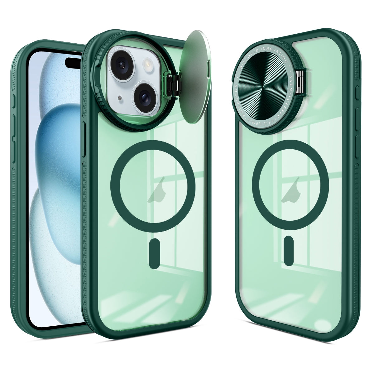 ELECTROPRIME For iPhone 15 Round Camshield MagSafe TPU Hybrid PC Phone Case(Green)
