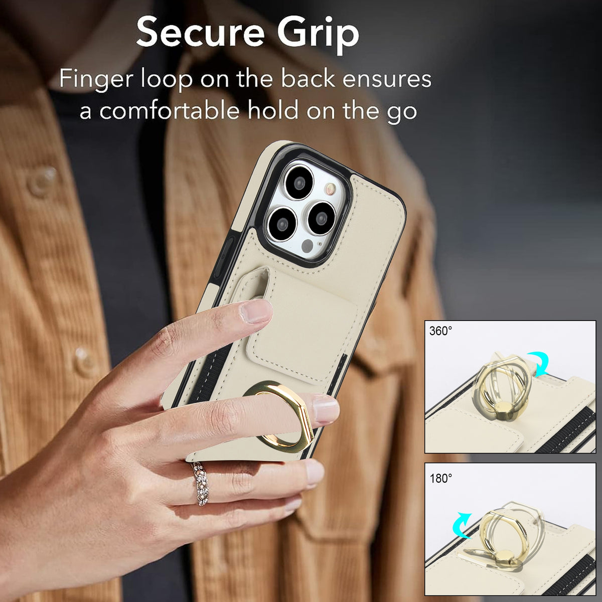 ELECTROPRIME For iPhone 15 Elastic Card Bag Ring Holder Phone Case(White)