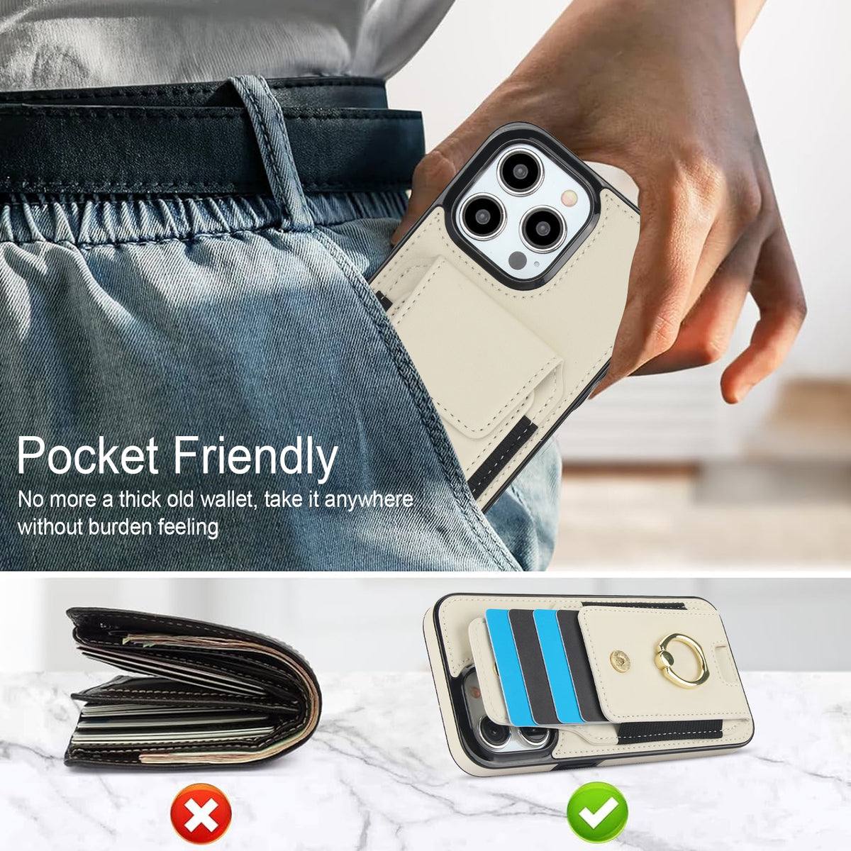ELECTROPRIME For iPhone 15 Elastic Card Bag Ring Holder Phone Case(White)