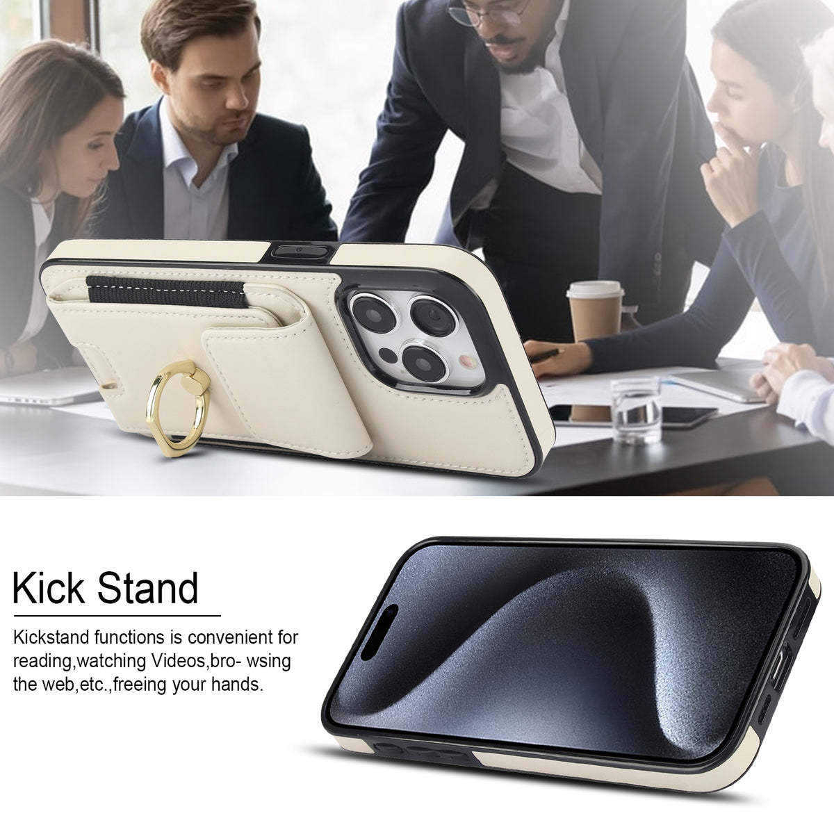 ELECTROPRIME For iPhone 15 Elastic Card Bag Ring Holder Phone Case(White)