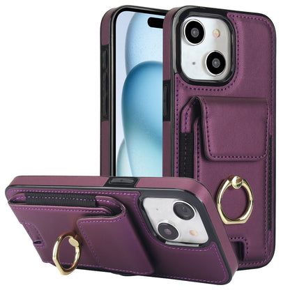ELECTROPRIME For iPhone 15 Elastic Card Bag Ring Holder Phone Case(Purple)