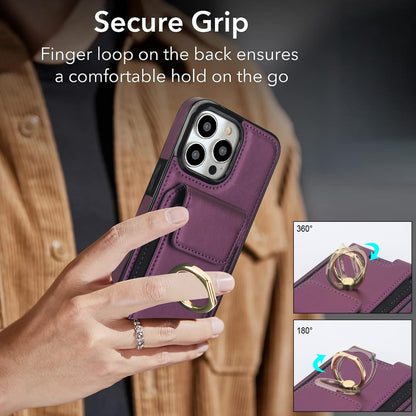 ELECTROPRIME For iPhone 15 Elastic Card Bag Ring Holder Phone Case(Purple)