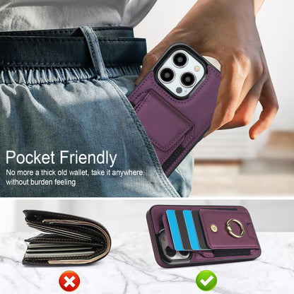 ELECTROPRIME For iPhone 15 Elastic Card Bag Ring Holder Phone Case(Purple)