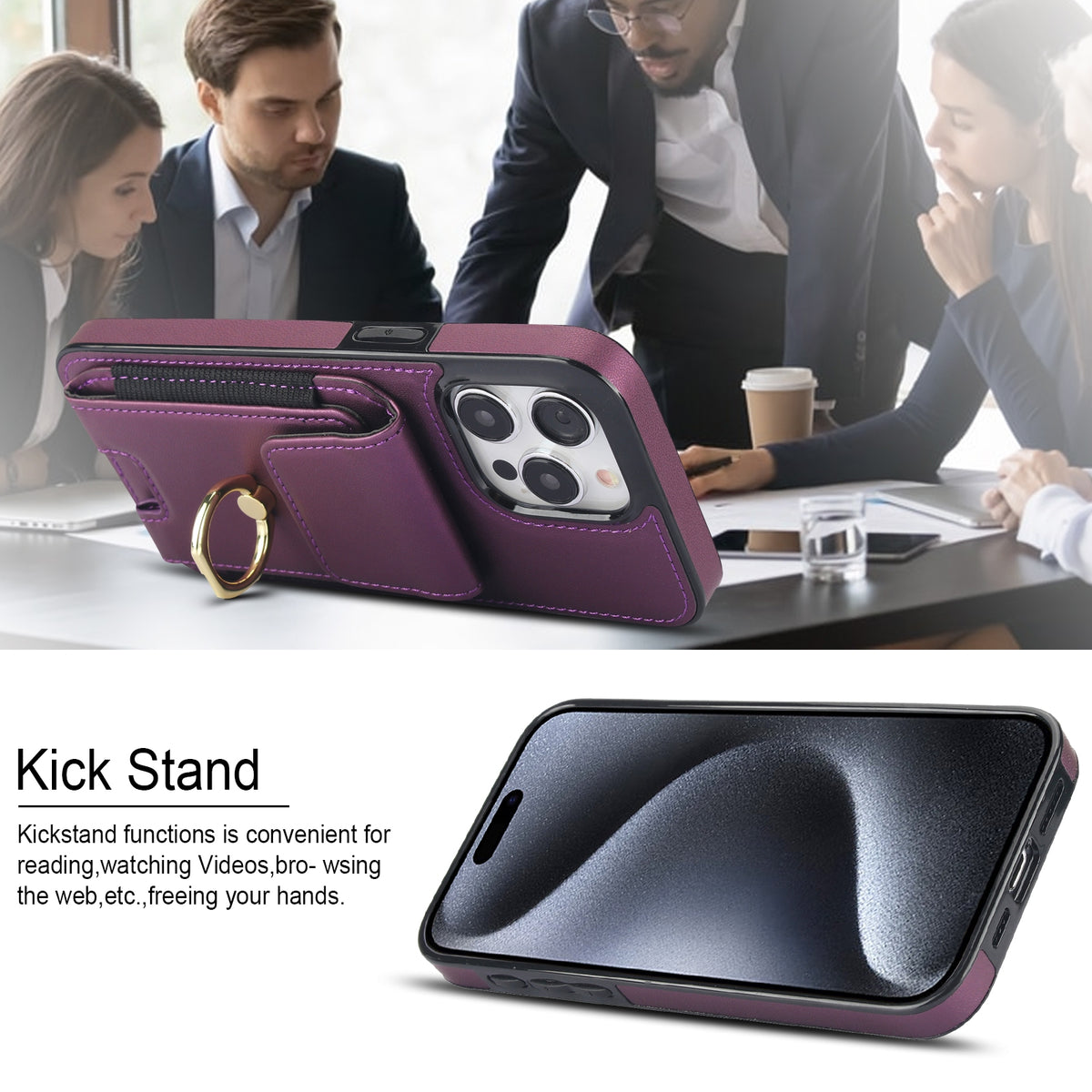 ELECTROPRIME For iPhone 15 Elastic Card Bag Ring Holder Phone Case(Purple)