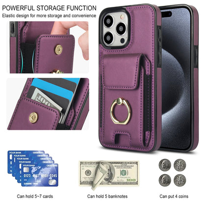 ELECTROPRIME For iPhone 15 Elastic Card Bag Ring Holder Phone Case(Purple)