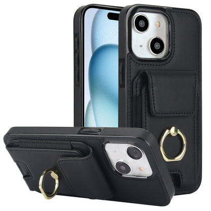 ELECTROPRIME For iPhone 15 Elastic Card Bag Ring Holder Phone Case(Black)