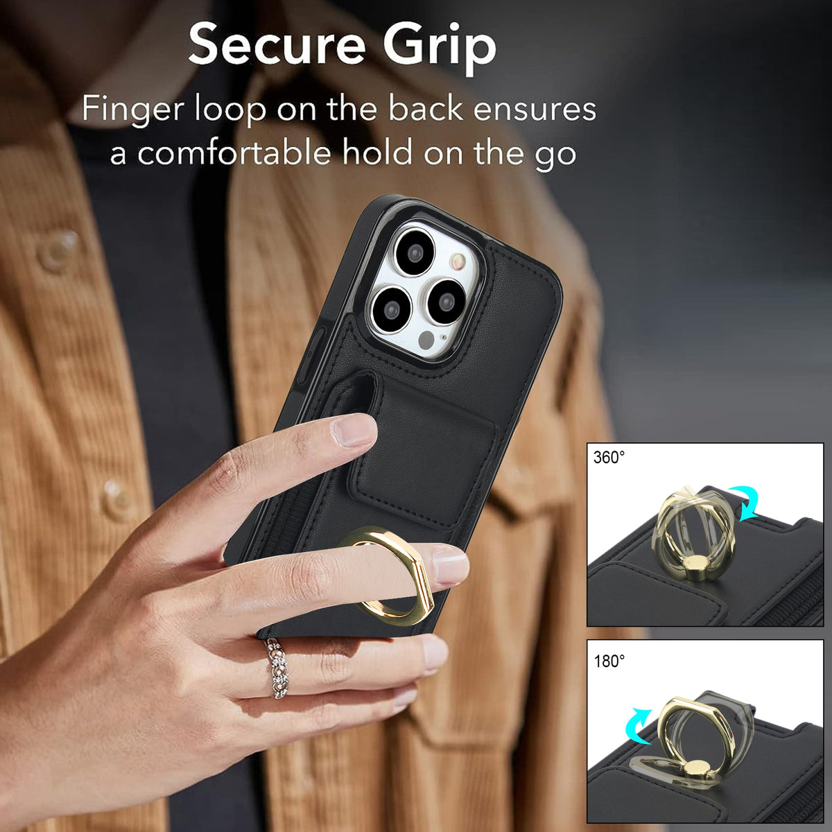 ELECTROPRIME For iPhone 15 Elastic Card Bag Ring Holder Phone Case(Black)