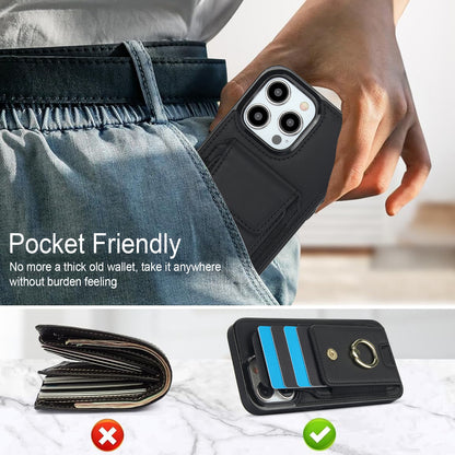 ELECTROPRIME For iPhone 15 Elastic Card Bag Ring Holder Phone Case(Black)