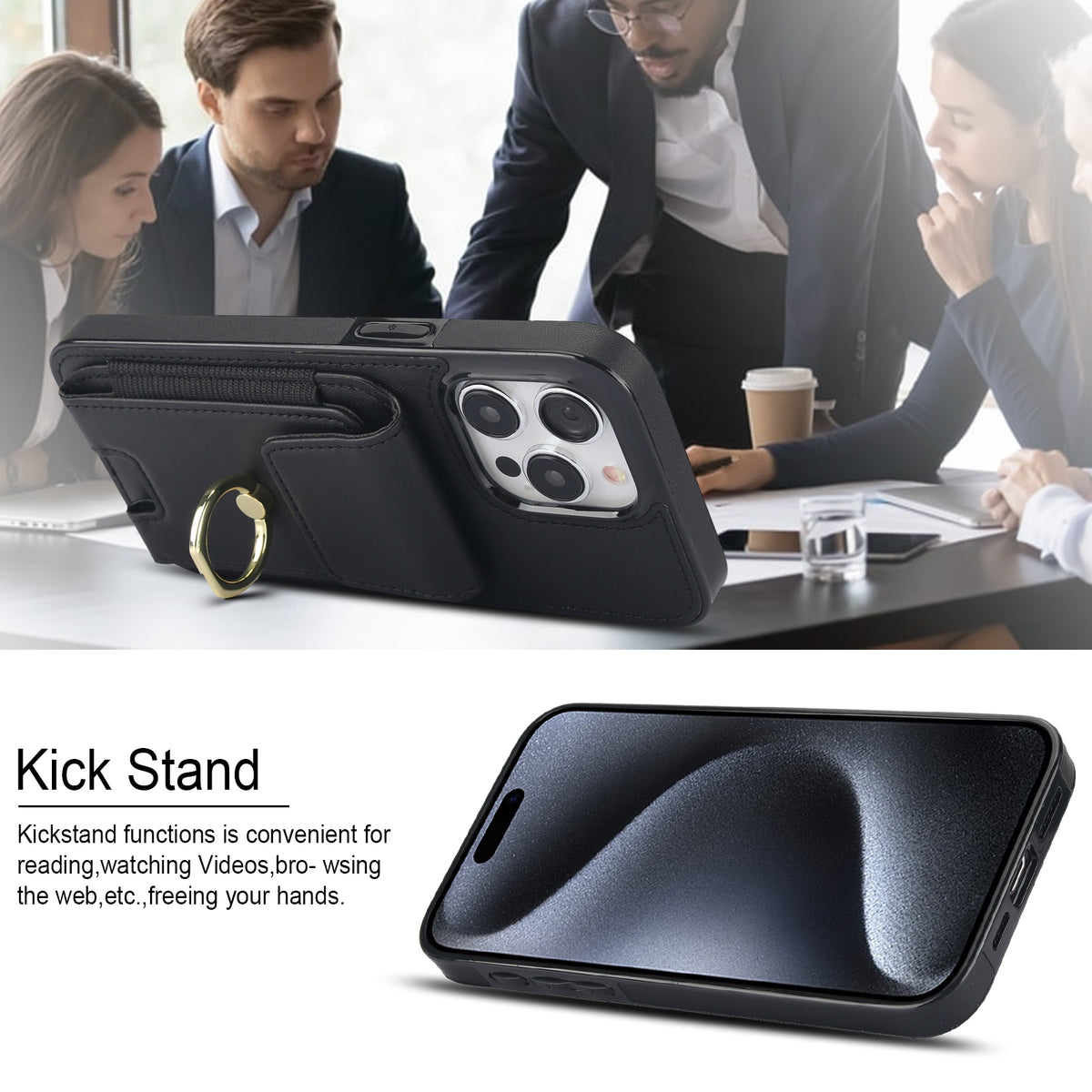 ELECTROPRIME For iPhone 15 Elastic Card Bag Ring Holder Phone Case(Black)