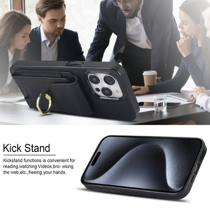 ELECTROPRIME For iPhone 15 Elastic Card Bag Ring Holder Phone Case(Black)