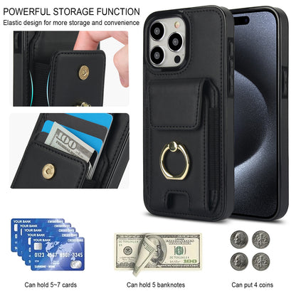 ELECTROPRIME For iPhone 15 Elastic Card Bag Ring Holder Phone Case(Black)